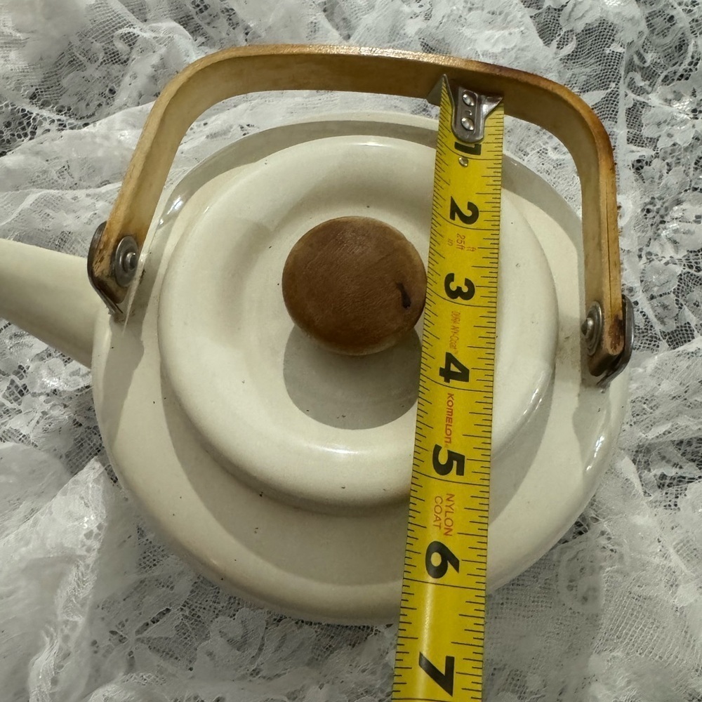 VTG Floral MCM Enamel Wood Handle Teapot Kettle Cottagecore Shabby Chic Patina - Picture 5 of 16